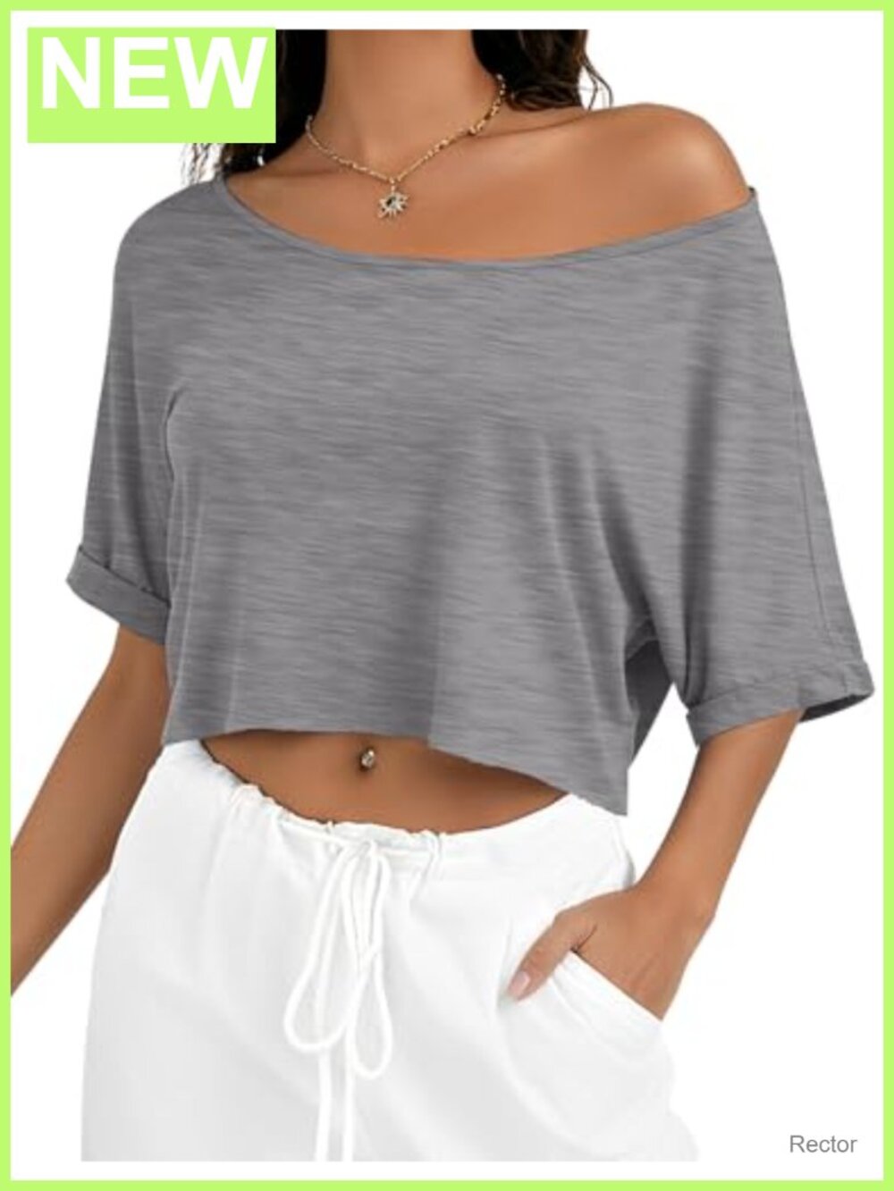 Off Shoulder Cropped Top Short Sleeve Asymmetrical Neck Women's Going Out Tee